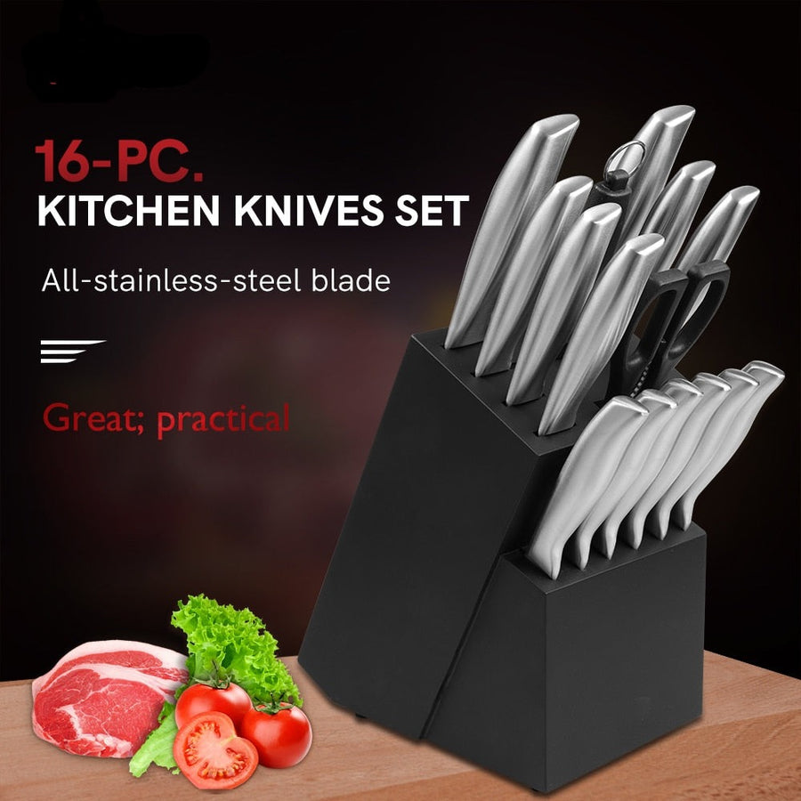 Stainless Steel Knife Set With Block {16 piece }