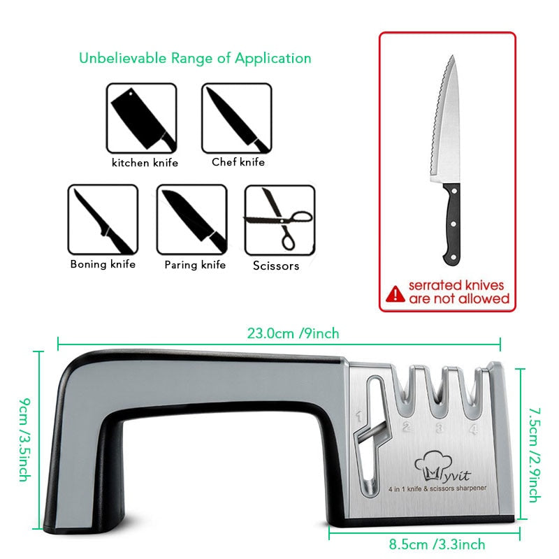 Knife Sharpener with Stainless Steel Blades 4 in 1