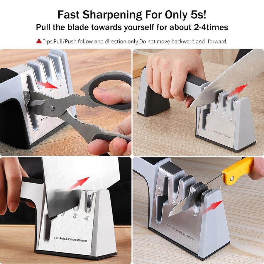 Knife Sharpener with Stainless Steel Blades 4 in 1