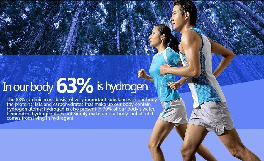 Hydrogen-Rich Water Ionizer Cup promoting health benefits with active man and woman running outdoors
